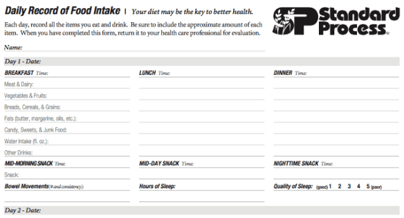 Standard Process Daily Record of Food Intake