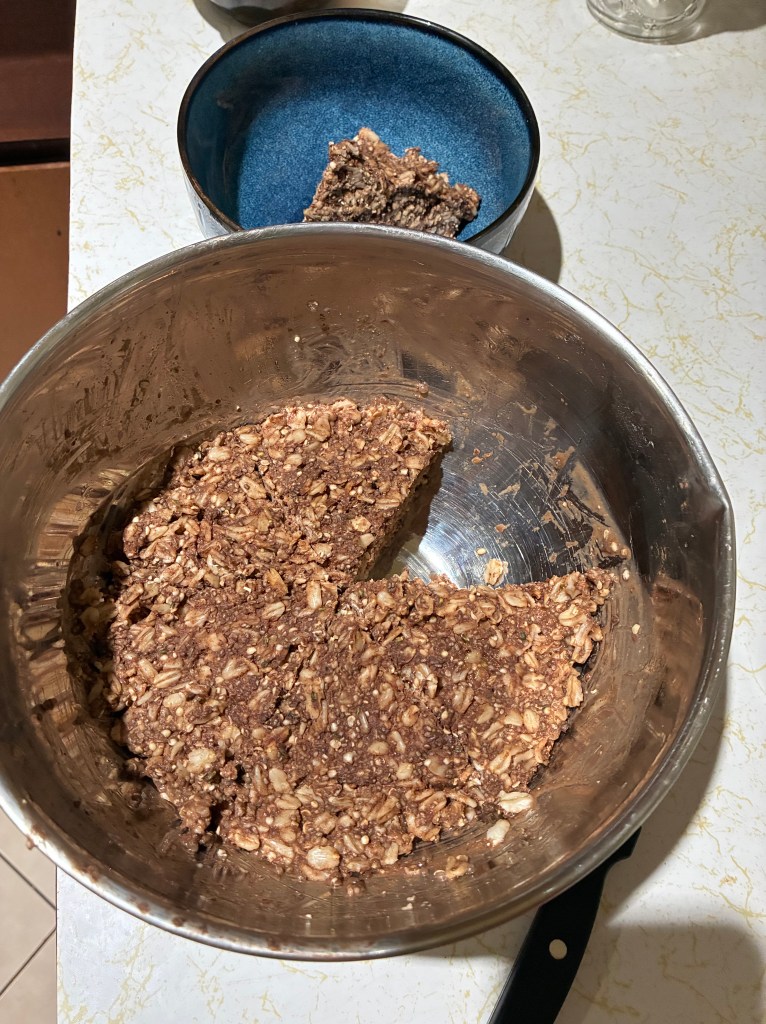 The cooked and cooled oatmeal base divided into 6 servings. 